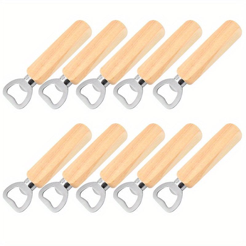 10pcs Wooden Handle Stainless Steel Bottle Opener for Bar Pub Restaurant