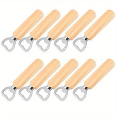 10pcs Wooden Handle Stainless Steel Bottle Opener for Bar Pub Restaurant