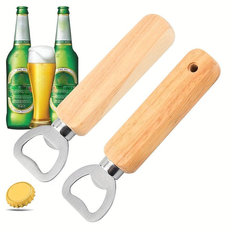 10pcs Wooden Handle Stainless Steel Bottle Opener for Bar Pub Restaurant