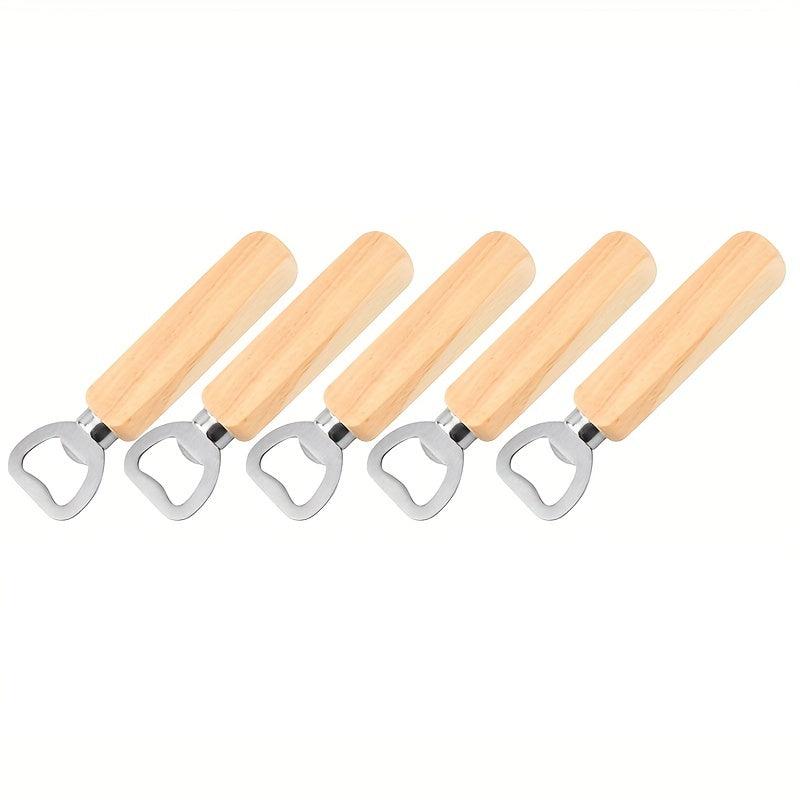 10pcs Wooden Handle Stainless Steel Bottle Opener for Bar Pub Restaurant