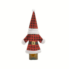 Christmas Wine Bottle Cover Red Plaid Gnome Gift Bags Xmas Party Decorations