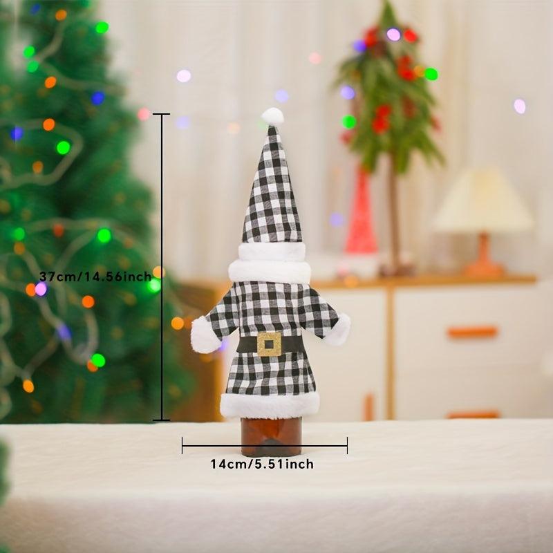 Christmas Wine Bottle Cover Red Plaid Gnome Gift Bags Xmas Party Decorations