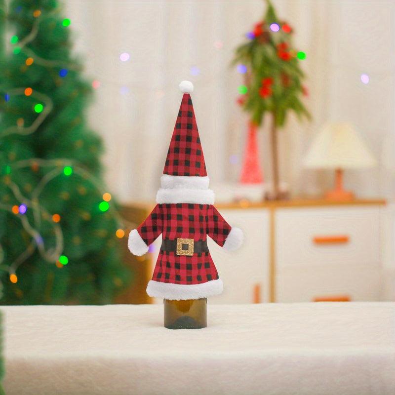 Christmas Wine Bottle Cover Red Plaid Gnome Gift Bags Xmas Party Decorations