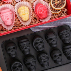 Halloween Skull Chocolate Mold 3D Silicone - 10 Cavity Candy Mold