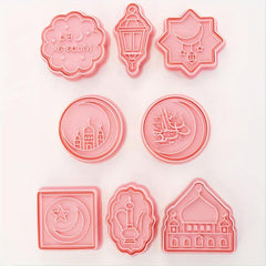 8pcs Eid Cookie Cutters Plastic Moon Star Pattern Candy Mold Eid Mubarak Biscuit