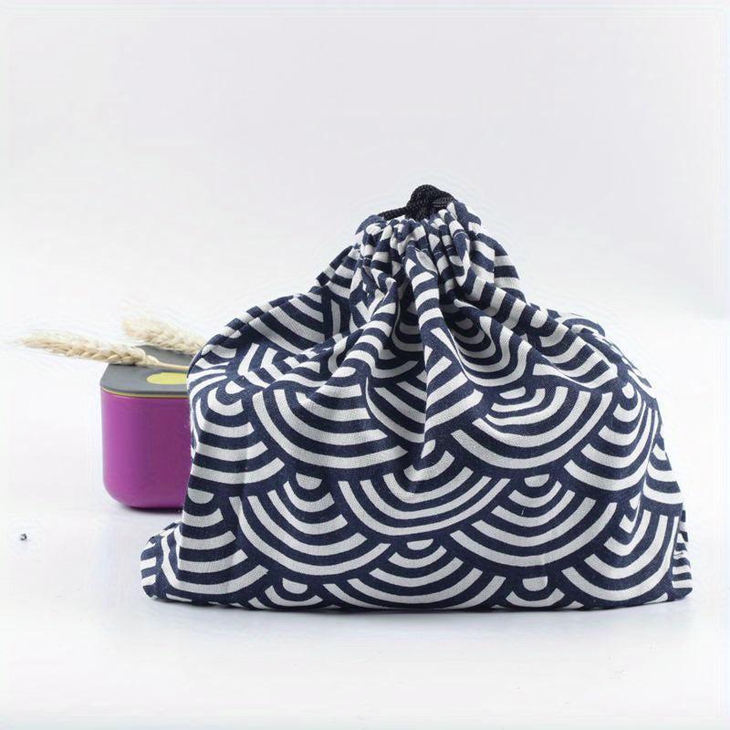 Japanese Style Bento Box Bag Linen Drawstring Lunch Bag