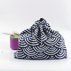 Japanese Style Bento Box Bag Linen Drawstring Lunch Bag