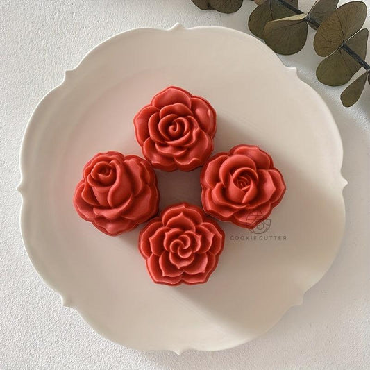 Rose Moon Cake Molds with 1 Mold and 4 Stamps DIY Hand Press Cookie Stamps