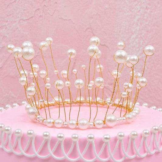 Elegant Pearl Crown Cake Topper for Weddings