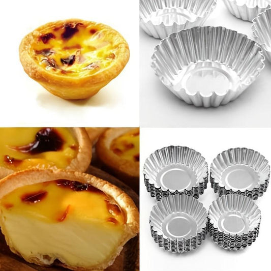 10pcs Aluminum Alloy Egg Tart Mould Reusable Non Stick Ripple Baking Tins