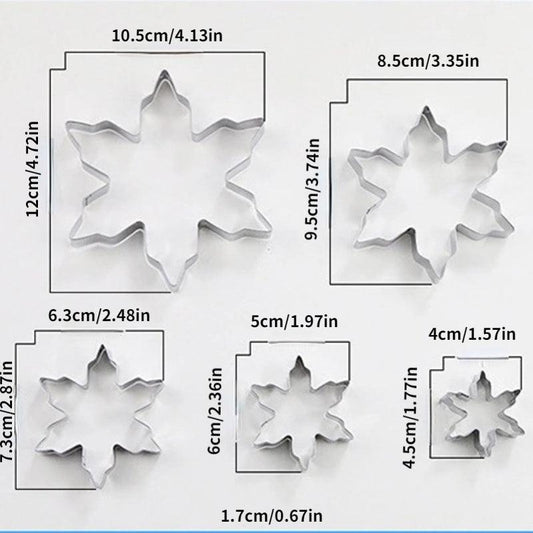 5pcs Snowflake Cookie Molds Stainless Steel Cake Ice Snowflake Cookie Molds