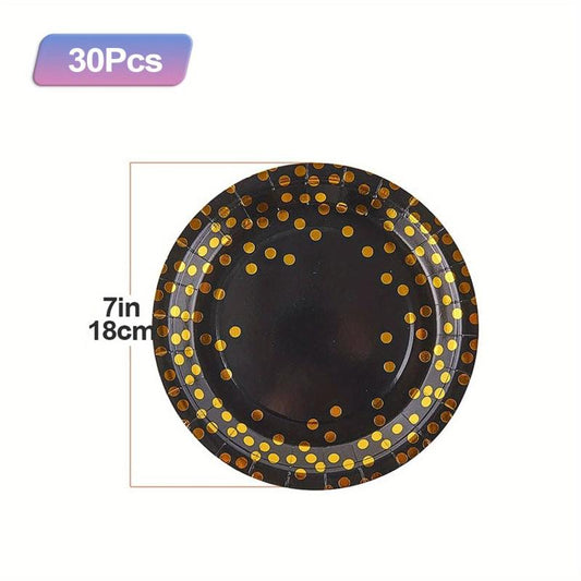 Golden Dot Party Supplies for 30 Guests, 210 pcs