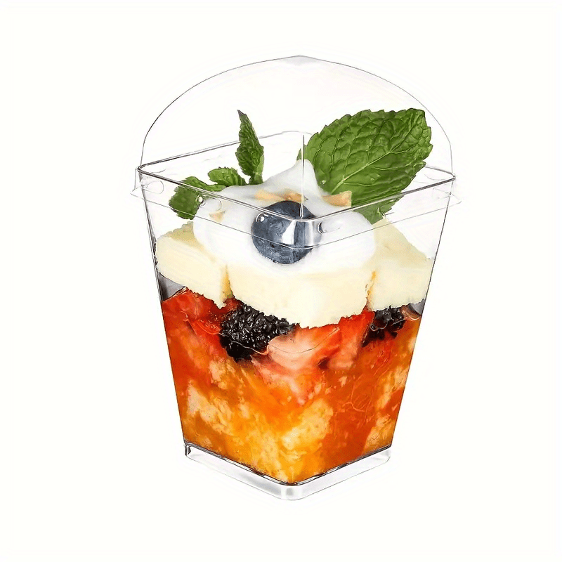 50pcs Reusable Dessert Cup with Lid and Spoon, 5oz Square Bowl Clear Plastic