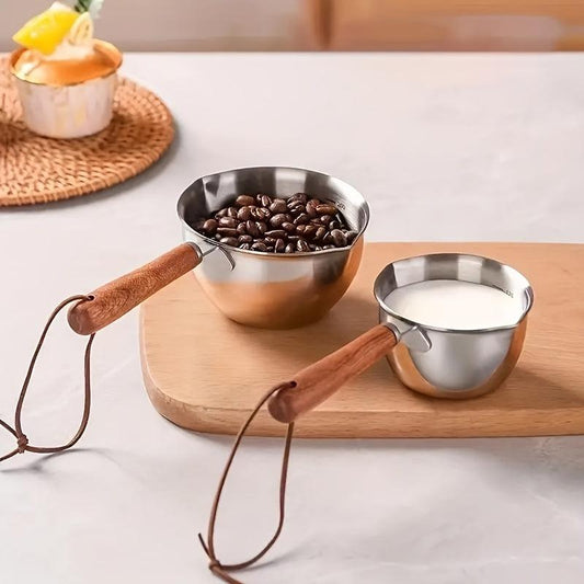 304 Stainless Steel Pot Wooden Handle Heater Condiments Sauce Pot
