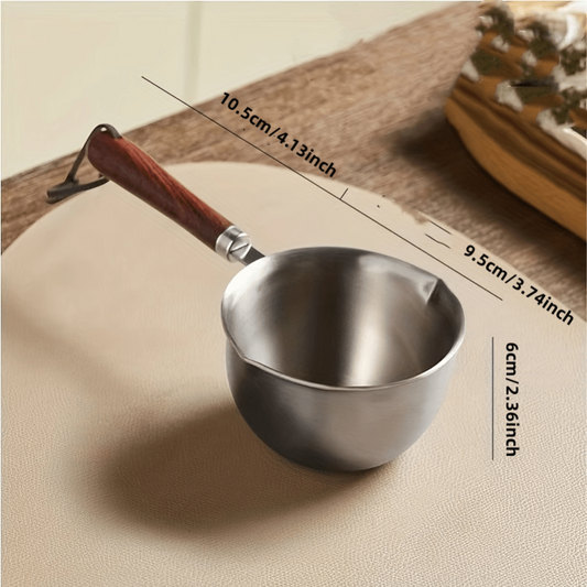 304 Stainless Steel Pot Wooden Handle Heater Condiments Sauce Pot
