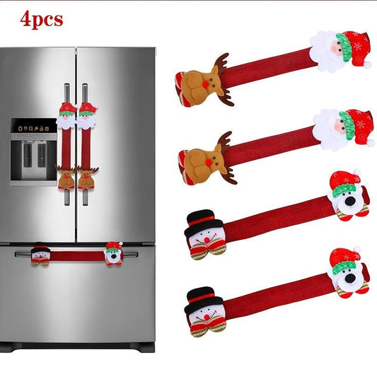 Christmas Refrigerator Handle Covers Set Santa Snowman