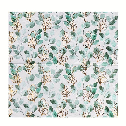 20pcs Green Leaves Painting Napkin for Wedding Decor