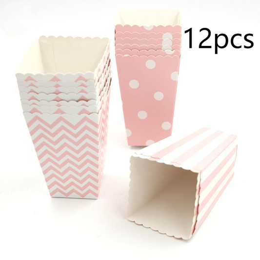 12pcs Movie Night Popcorn Paper Boxes Vintage Carnival Bags