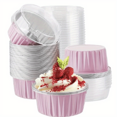 50pcs Reusable Aluminum Foil Baking Cups with Lids for Cupcakes Desserts Parties