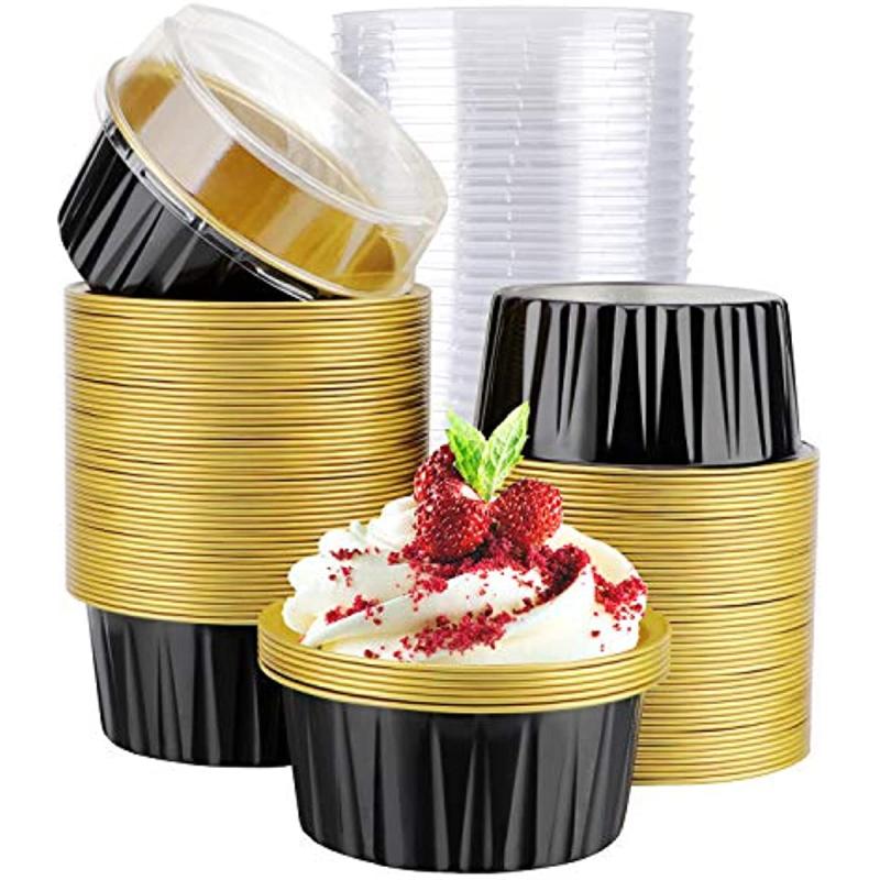 50pcs Reusable Aluminum Foil Baking Cups with Lids for Cupcakes Desserts Parties