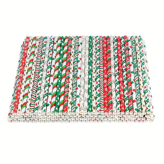 25pcs Biodegradable Paper Straws Christmas Party Cocktail Decorations