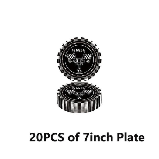 20pcs Checkered Racing Party Tableware Set - Race Car Themed Paper Plates, Napki