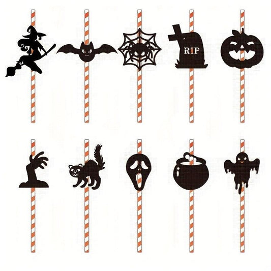 10pcs Halloween Cake Decoration Spider Bat Cup Cake Straw Plug
