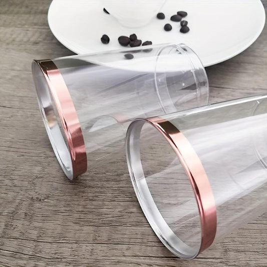 10pcs 9oz Disposable Cups With Rose Golden Rimmed Clear Plastic Cups
