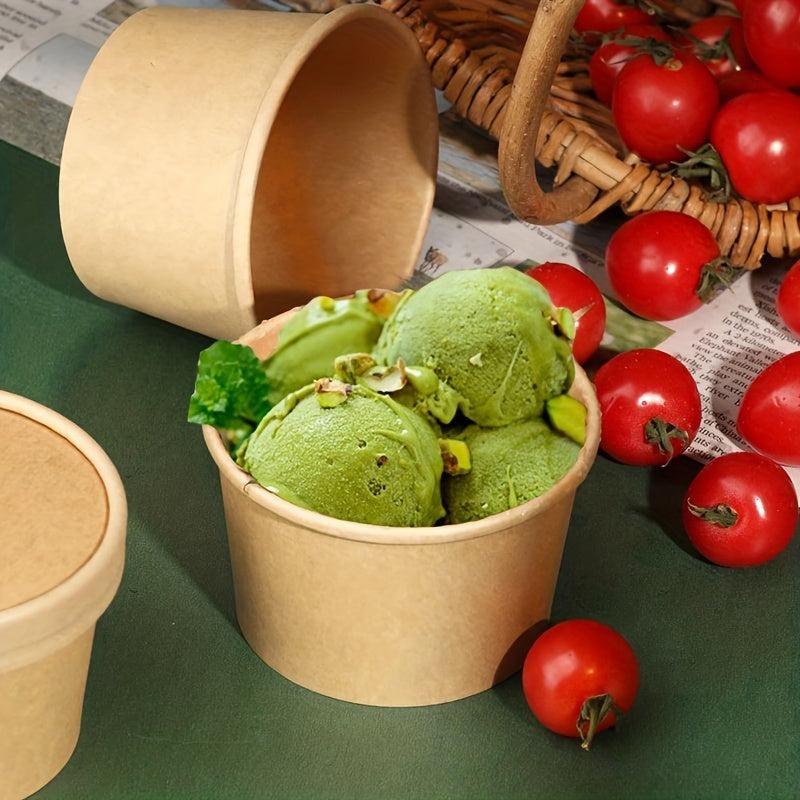 50pcs 8 oz Disposable Paper Cups with Lids for Soup Ice Cream Yogurt Hot Food