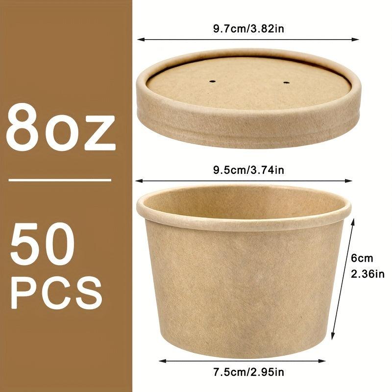 50pcs 8 oz Disposable Paper Cups with Lids for Soup Ice Cream Yogurt Hot Food