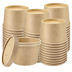 50pcs 8 oz Disposable Paper Cups with Lids for Soup Ice Cream Yogurt Hot Food