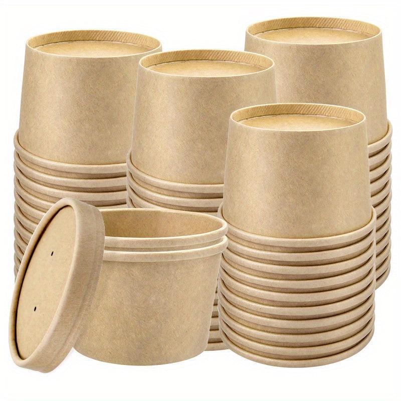 50pcs 8 oz Disposable Paper Cups with Lids for Soup Ice Cream Yogurt Hot Food
