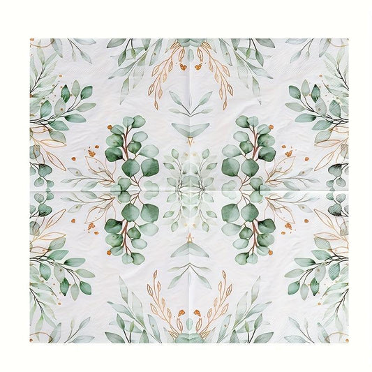 20pcs Green Foliage Eucalyptus Leaves Paper Napkins for Parties