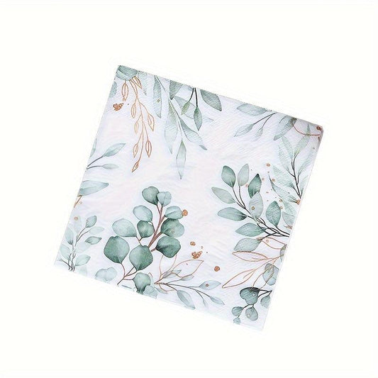 20pcs Green Foliage Eucalyptus Leaves Paper Napkins for Parties