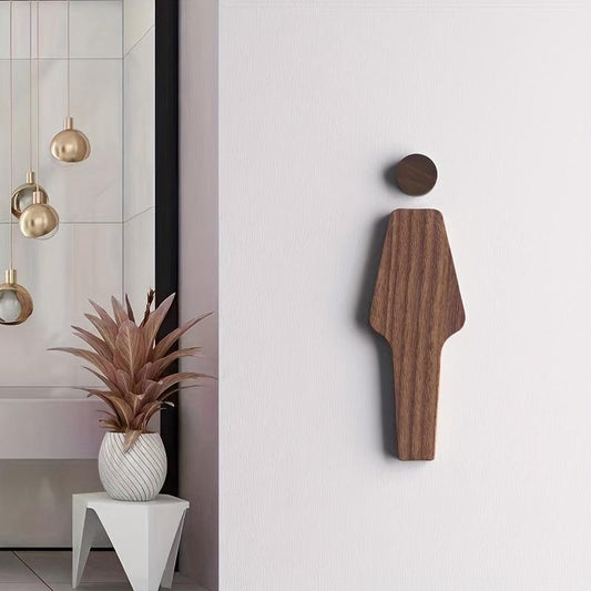 Set Of 2 Wooden Restroom Signs Bathroom WC Door Signs Brown