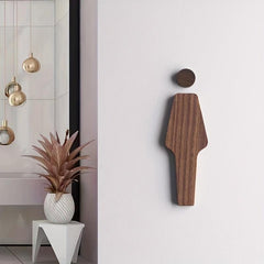 Set Of 2 Wooden Restroom Signs Bathroom WC Door Signs Brown
