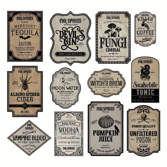 12pcs Vintage Halloween Animal Apothecary Bottle Labels