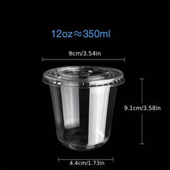 50 Disposable Plastic Cups & Lids for Drinks & Desserts Christmas Party