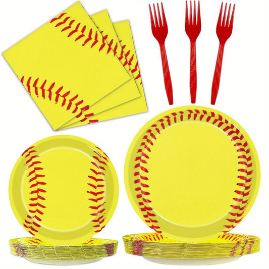 Softball Paper Plate Cutlery Set for Parties and Birthdays