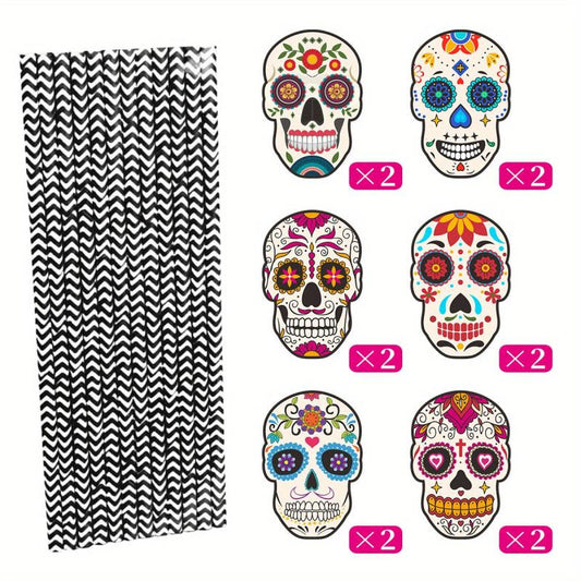 24pcs Halloween Skull Head Paper Straw Insert Party Decoration