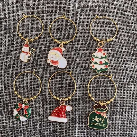 6pcs Christmas Cup Decor Wine Glass Charms Tags Party Cup Tag