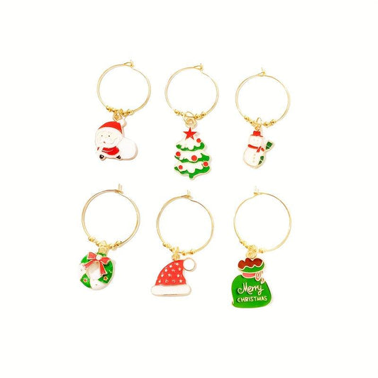 6pcs Christmas Cup Decor Wine Glass Charms Tags Party Cup Tag