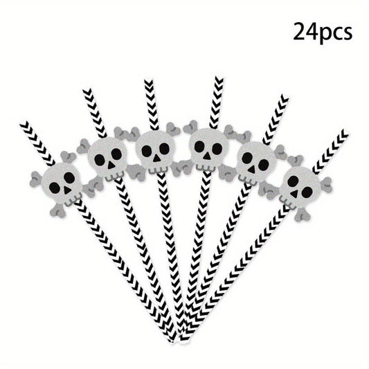 24pcs Halloween Plastic Reusable Drinking Straws Pumpkin Wizard Pattern