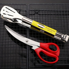 Stainless Steel BBQ Scissors and Tongs Set for Outdoor BBQ