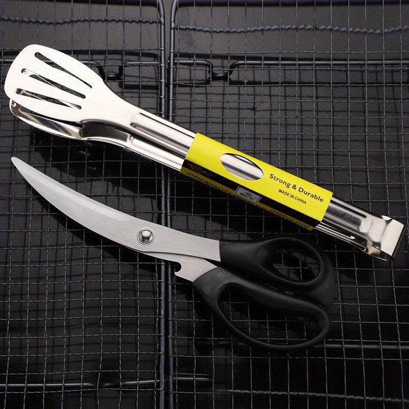 Stainless Steel BBQ Scissors and Tongs Set for Outdoor BBQ