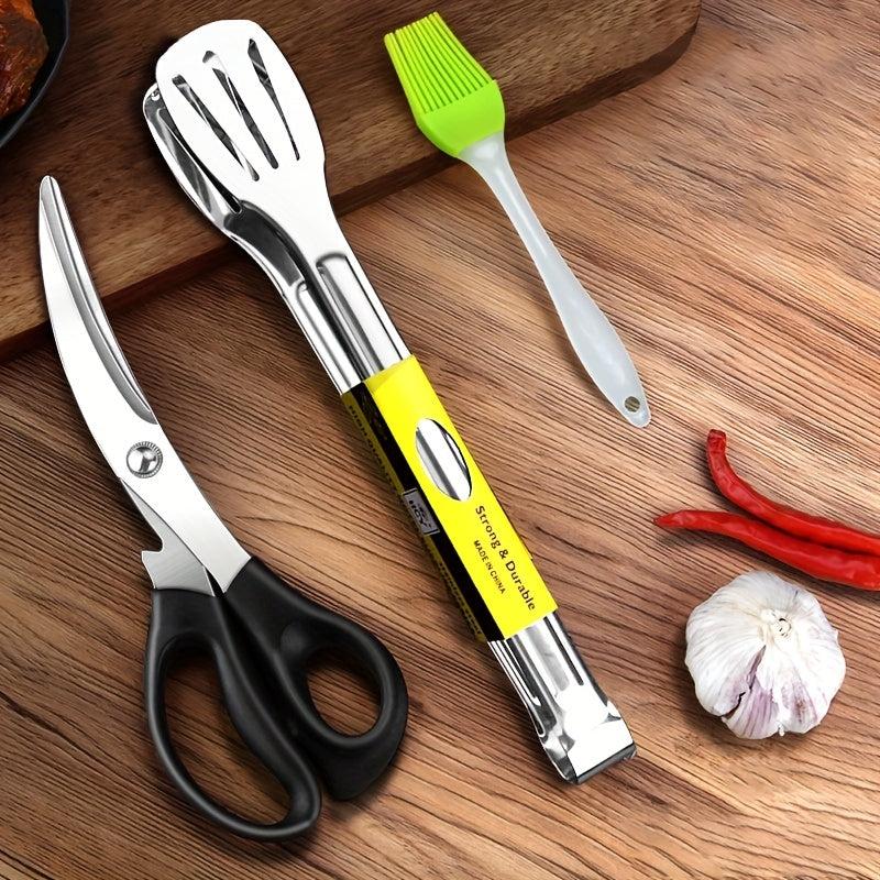 Stainless Steel BBQ Scissors and Tongs Set for Outdoor BBQ