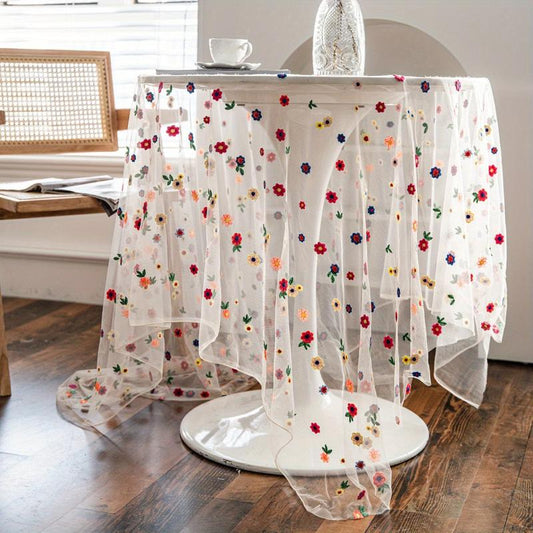 Polyester Tablecloth Colorful Flowers Lace Cake Photography Background