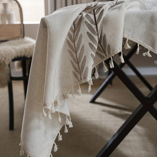 Polyester Coffee Tablecloth Autumn Leaves Embroidery