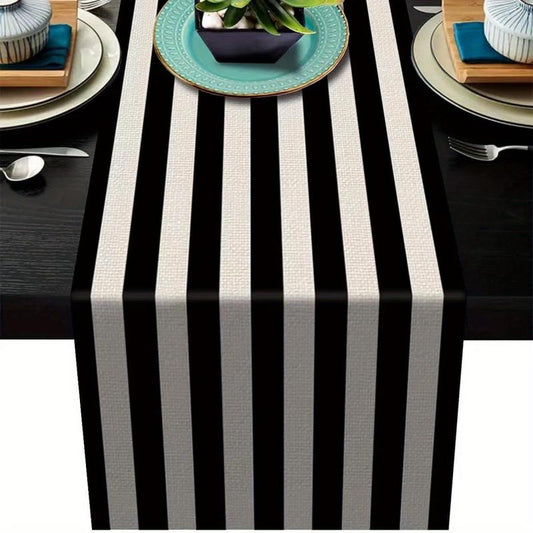Geometric Stripe Linen Table Runner Classic Vintage Table Cloth Home Decor