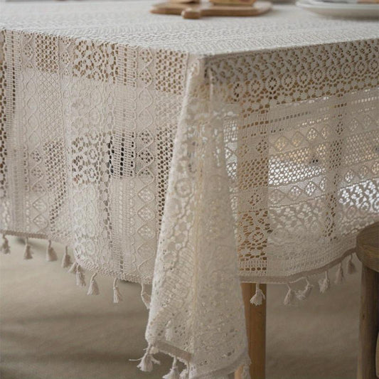 Bohemian Crochet Lace Tablecloth for Dining Farmhouse Style